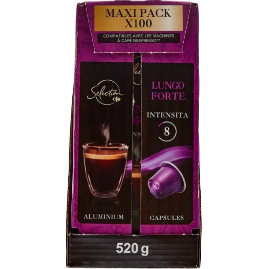 Café Capsules Lungo Forte Intensité 8 Compatible Nespresso CARREFOUR SELECTION