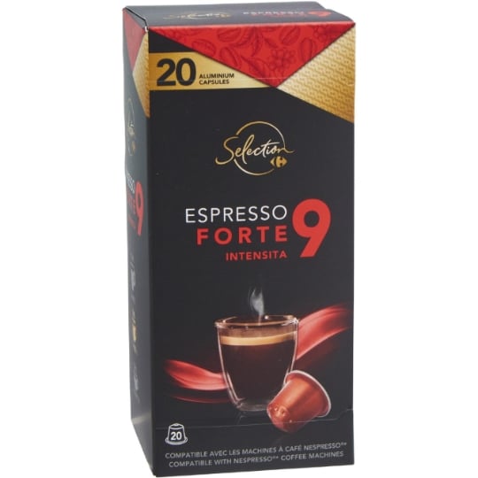 Café Capsules Espresso Forte Intensité 9 Compatible Nespresso CARREFOUR SELECTION