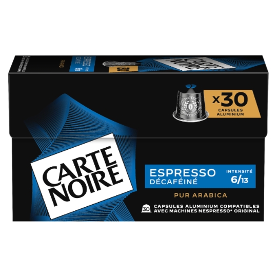 Café Capsules Espresso Décaféiné Intensité 5 Compatible Nespresso CARTE NOIRE