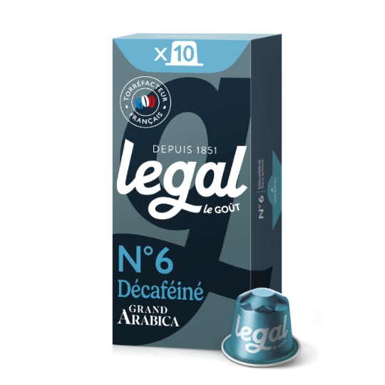 Café Capsules Décaféiné sans solvant Intensité 6 Compatibles Nespresso® LEGAL