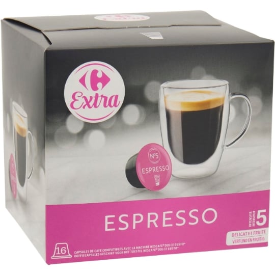 Café Capsules Espresso Intensité 5 Compatible Dolce Gusto CARREFOUR EXTRA