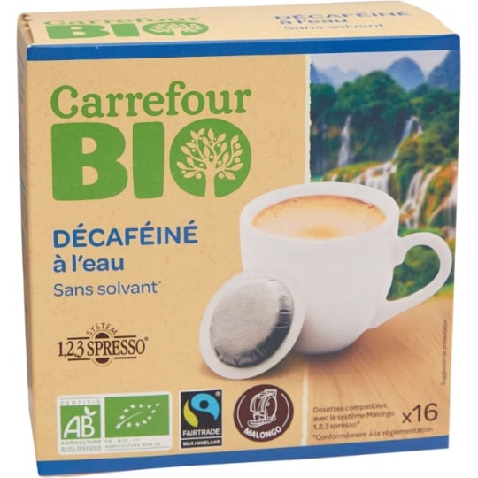 Café Dosettes Décaféiné Compatible Malongo Bio CARREFOUR BIO