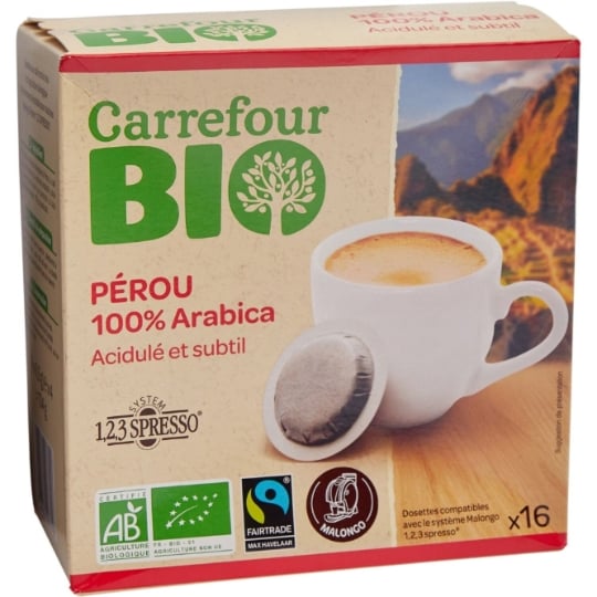 Café Dosettes Pérou Compatible Malongo Bio CARREFOUR BIO