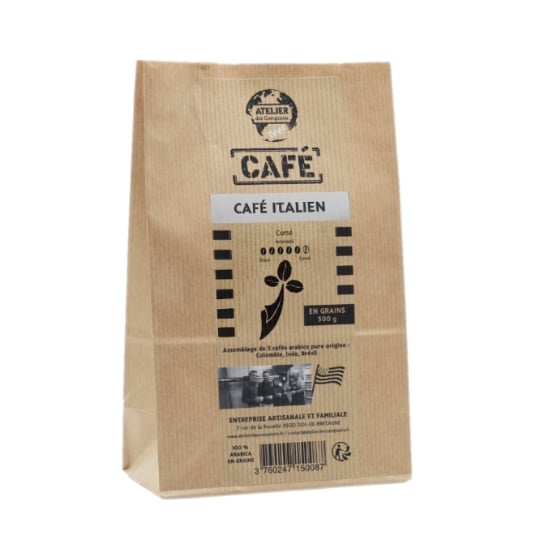 Café en Grains Italien Intensité Corsé 100% Arabica Origine Colombie Inde Brésil ATELIER DES COMPTOIRS