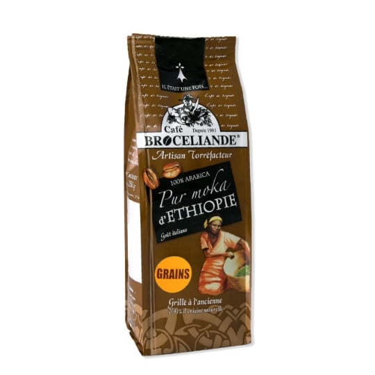 Café en Grains 100% Arabica Goût Italien Pur Moka D'Ethiopie Grillé à l'Ancienne 100% D'Origine Naturelle BROCELIANDE