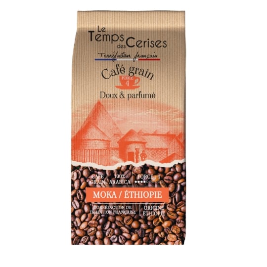 Café grain 100% Arabica Intensité 4 Doux Parfumé Origine Éthiopie Torréfaction de Tradition Française LE TEMPS DES CERISES