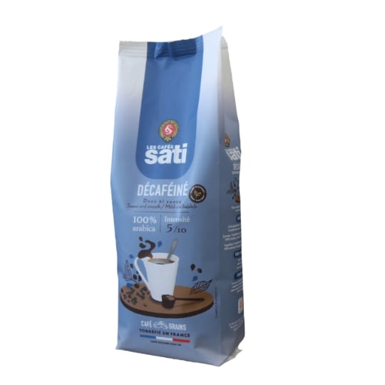 Café en Grains Décaféiné 100% Arabica Intensité 5 Doux et Suave Origine Non UE SATI