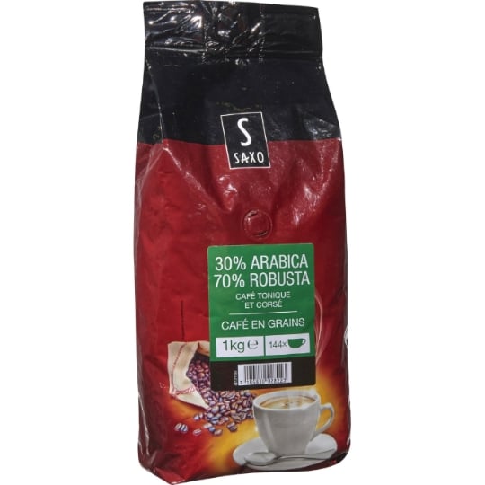 Café en Grains 30% Arabica 70% Robusta Café Tonique et Corsé SAXO