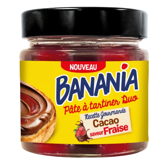 Pâte à Tartiner Duo Recette Gourmande Cacao Saveur Fraise BANANIA
