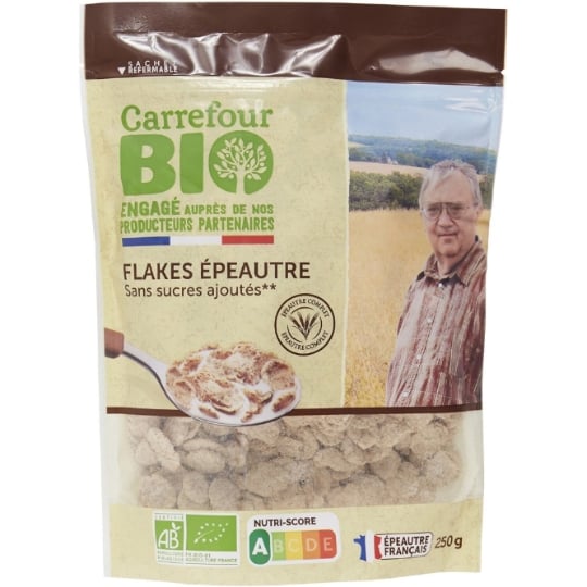 Céréales Flakes Epeautre Sans Sucres Ajoutés Bio Engagé auprès des producteurs partenaires CARREFOUR BIO