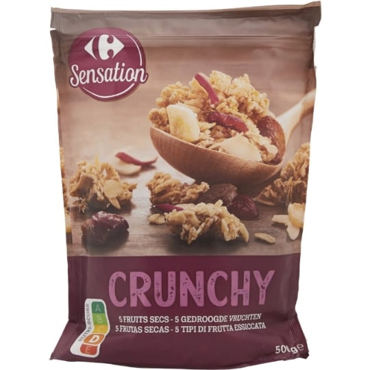 Pépites croustillantes de céréales avec fruits secs aromatisés Crunchy 5 Fruits Secs CARREFOUR SENSATION