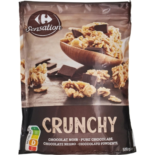 Mélange de céréales croustillantes avec carrés de chocolat noir Crunchy Chocolat Noir CARREFOUR SENSATION