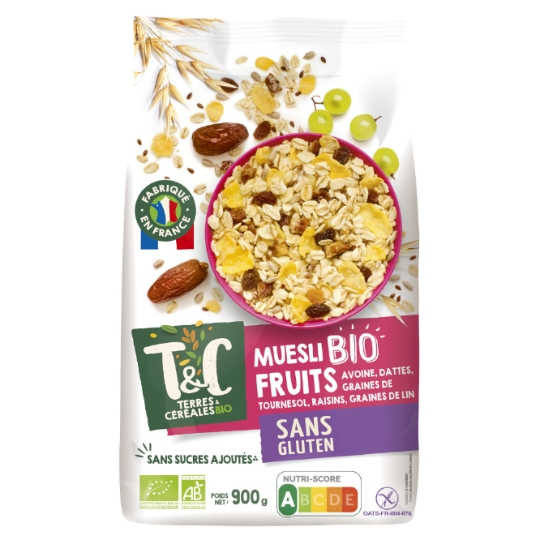 Céréales Muesli Bio Fruits sans Gluten sans Sucres Ajoutés TERRES ET CEREALES