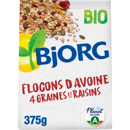 Céréales bio Flocons d'Avoine 4 graines raisins BJORG