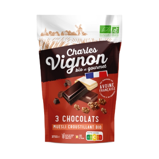 Céréales muesli croustillant 3 chocolats Bio CHARLES VIGNON