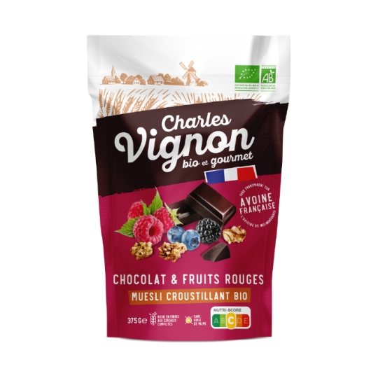 Céréales muesli croustillant chocolat fruits rouges Bio CHARLES VIGNON