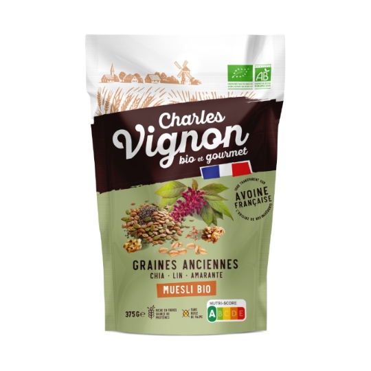 Céréales muesli pépites et flocons graines anciennes Bio CHARLES VIGNON