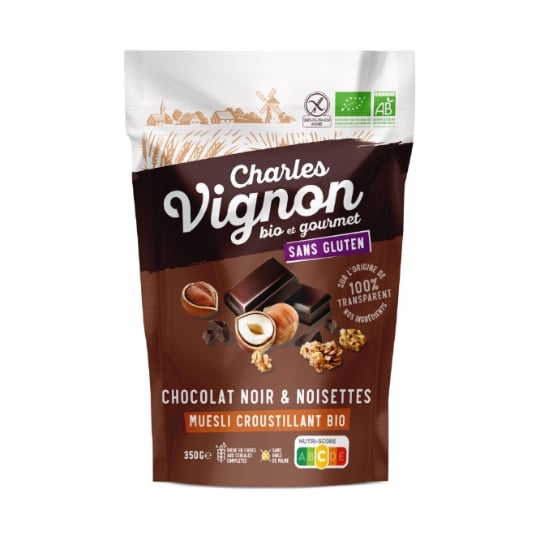 Muesli croustillant chocolat noir et noisettes bio CHARLES VIGNON
