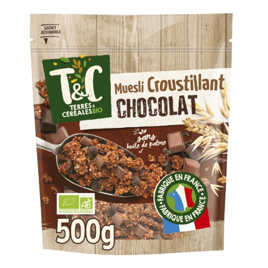 Céréales muesli croustillant chocolat sans huile de palme Bio TERRES & CEREALES BIO