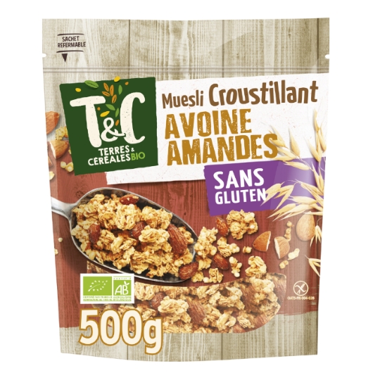 Céréales muesli croustillant sans gluten et sans huile de palme Bio TERRES & CEREALES BIO
