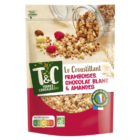 Croustillant framboise chocolat blanc amandes TERRES ET CEREALES