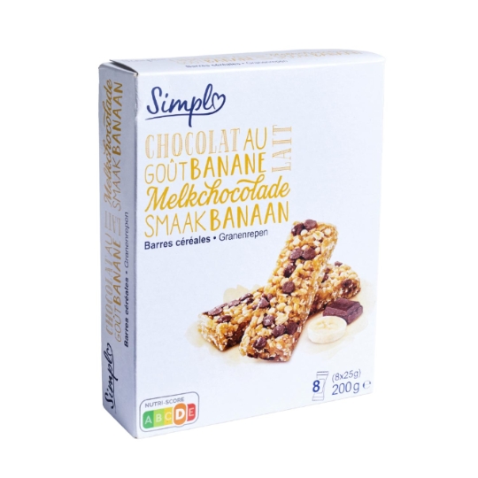 Barres de céréales aromatisé au chocolat au lait, au goût banane et sans conservateurs CARREFOUR
