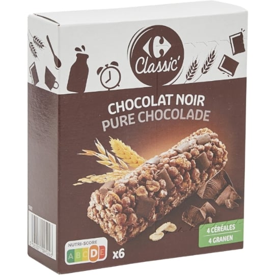 Barres Céréales Classic' Chocolat Noir CARREFOUR CLASSIC'