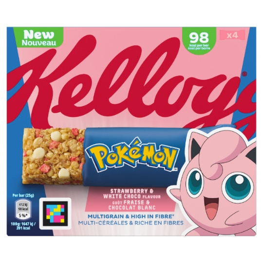 Barres céréales Pokémon Fraise et Chocolat Blanc Multi -Céreales & Riche en Fibres KELLOGG'S