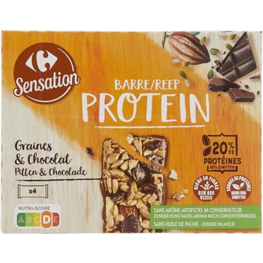 Barres Céréales Protein Graines et Chocolat CARREFOUR SENSATION