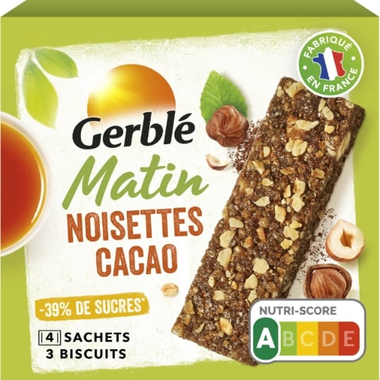 Barre Petit dejeuner noisettes cacao GERBLE