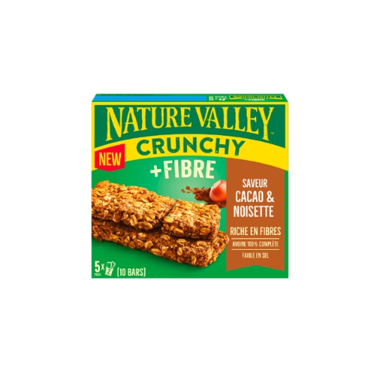 Barres de Céréales Crunchy +Fibre Cacao & Noisette NATURE VALLEY