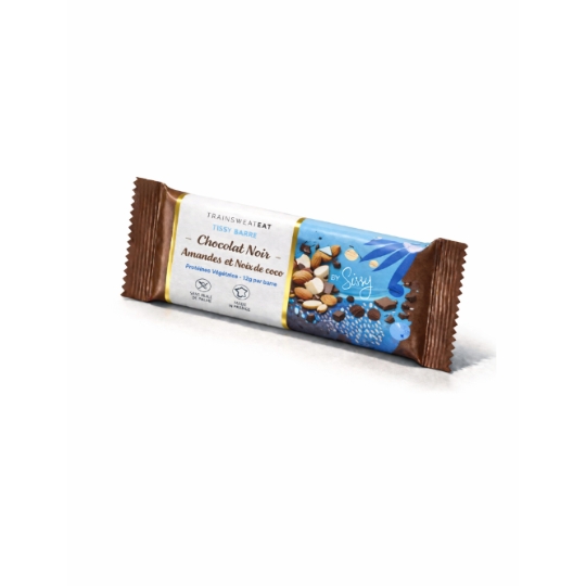 Barre Protéinée Chocolat Noir Amandes et Noix de Coco Protéines Végétales TRAINSWEATEAT