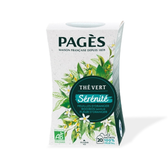 Thé Vert Bio Sérénité aux Feuilles d'Oranger Rooibos Saveur Fleur d'Oranger PAGES