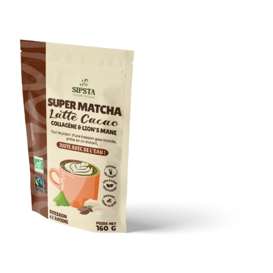 Boisson Instantanée Super Matcha Latte Cacao Collagène & Lion's Mane Bio SIPSTA