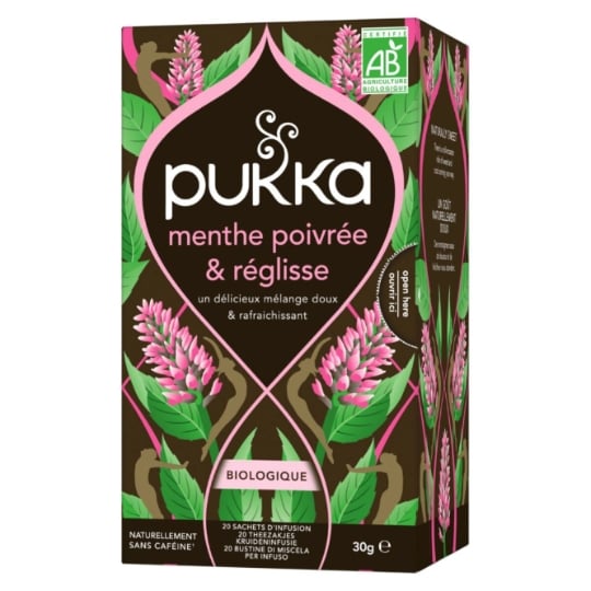 Infusion Menthe Poivrée Réglisse Doux Rafraîchissant Sans Caféine Bio PUKKA