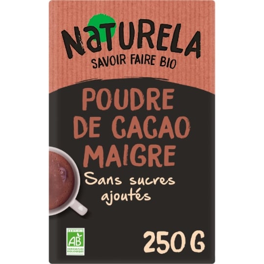 Cacao  bio Maigre en poudre sans sucres ajoutés NATURELA