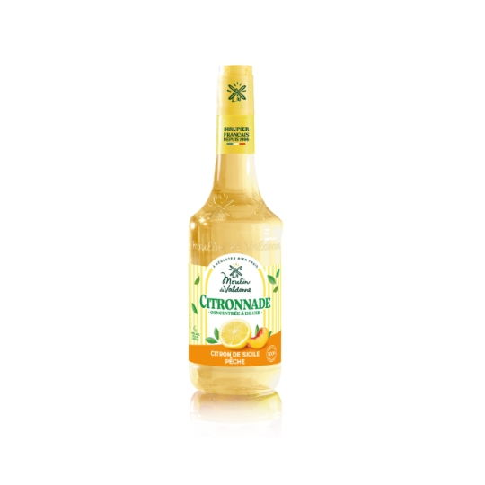 Citronnade Concentrée Aromatisée au Citron de Sicile et à la Pêche MOULIN DE VALDONNE