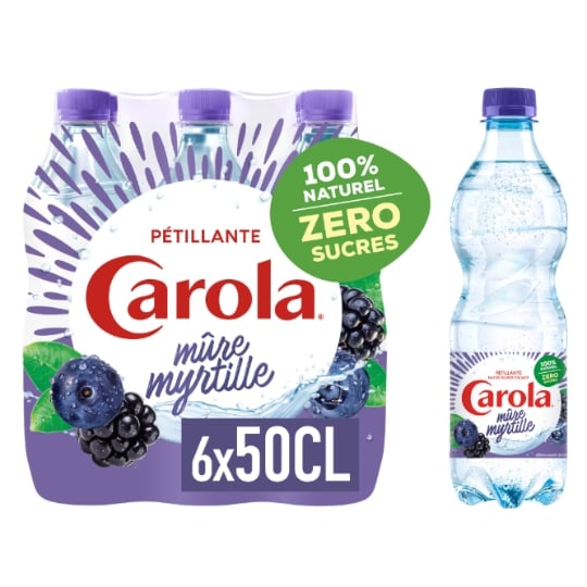 Eau Pétillante Aromatisée Mûre Myrtille Zéro Sucre CAROLA