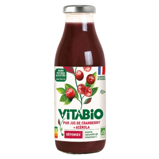 Jus cranberry du Québec 100% pur jus sans sucres ajoutés Bio VITABIO