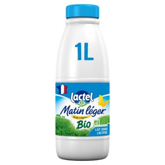 Lait Demi-Ecrémé Sans Lactose 12% MG Bio Matin Léger LACTEL