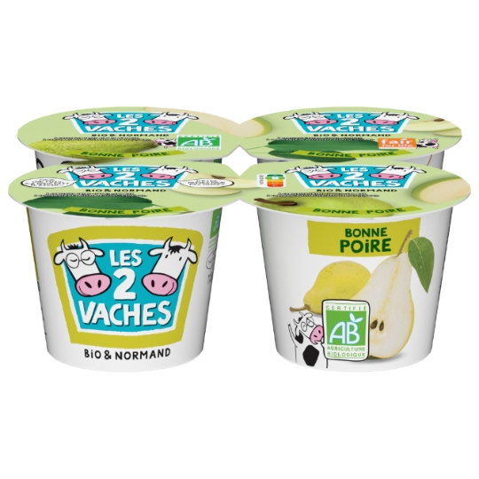 Yaourts à la poire sucré bio LES 2 VACHES
