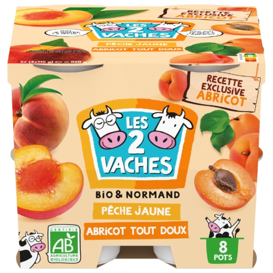 Yaourts Brassés Bio Pêche Abricot LES 2 VACHES