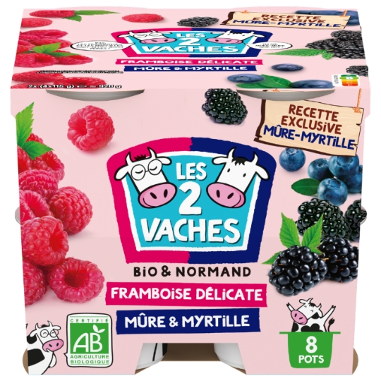 Yaourts Bio Saveur Framboise, Myrtille et Mûre LES 2 VACHES