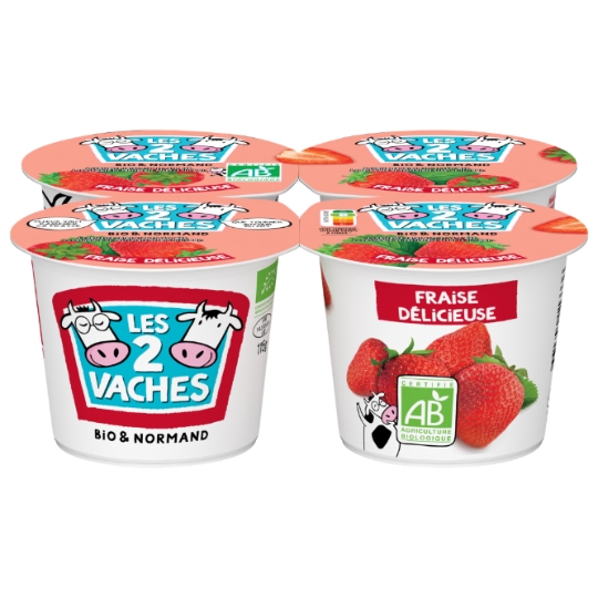 Yaourt Brassé Saveur Fraise Bio LES 2 VACHES