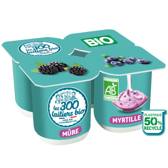 Yaourt mûre myrtille brassé Bio LES 300 LAITIERS BIO