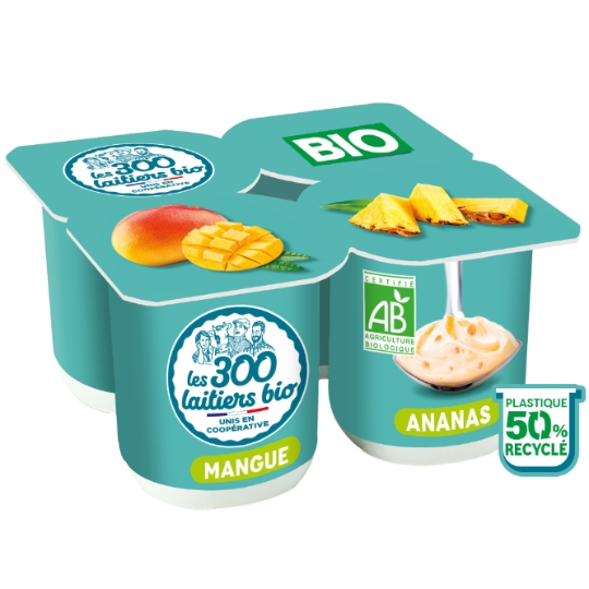 Yaourt mangue ananas brassé LES 300 LAITIERS BIO