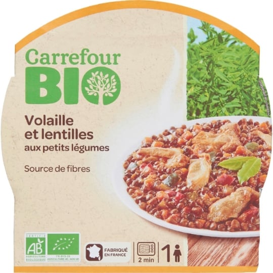 Plat cuisiné  volaille et lentilles Bio CARREFOUR BIO