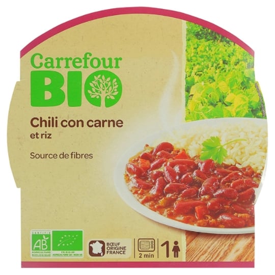 Plat cuisiné bio chili con carne et riz CARREFOUR BIO