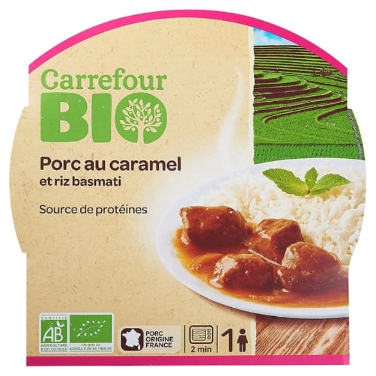 Plat cuisiné  porc au caramel riz Bio CARREFOUR BIO