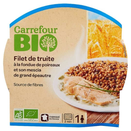 Plat cuisiné filet de truite et fondue de p CARREFOUR BIO